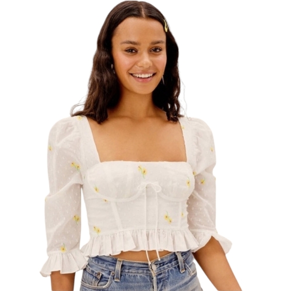 Revolve For Love & Lemons Daisy Floral Embroidered Abby Corset Top Size XS NWT - Picture 2 of 13